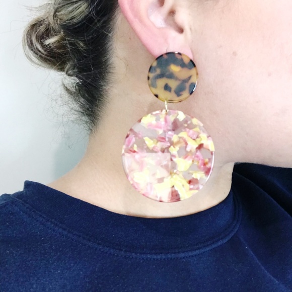 Circle Drop Earrings in Pink and Yellow with Torti - Picture 8 of 8